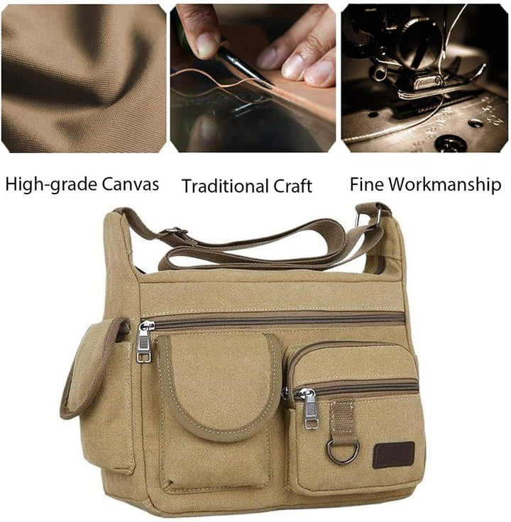 Canvas Crossbody Messenger with Water Bottle Holders – Unisex Laptop Bag