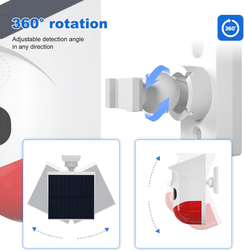 Solar Motion Sensor Alarm with 120dB Siren and LED Strobe – Feronix