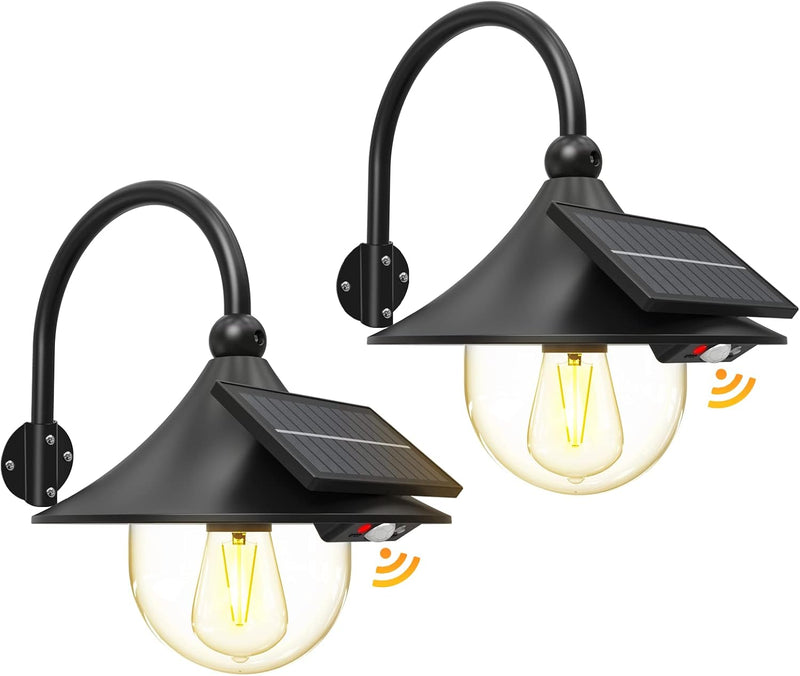 Solar Motion Barn Wall Lights with 3 Modes & Gooseneck Design (2 Pack) – Halden
