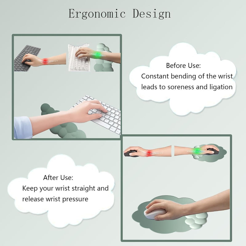 Cloud-Shaped Ergonomic Wrist Rest Set with Mouse Pad & Coaster – Zeyora