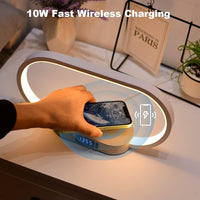 Wireless Charging Bedside Table Lamp with Clock – Lumora