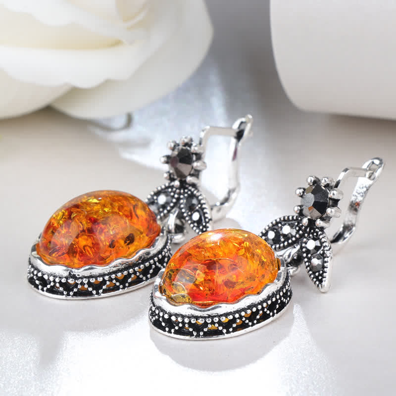 Retro Flower Earrings with Amber – Nora