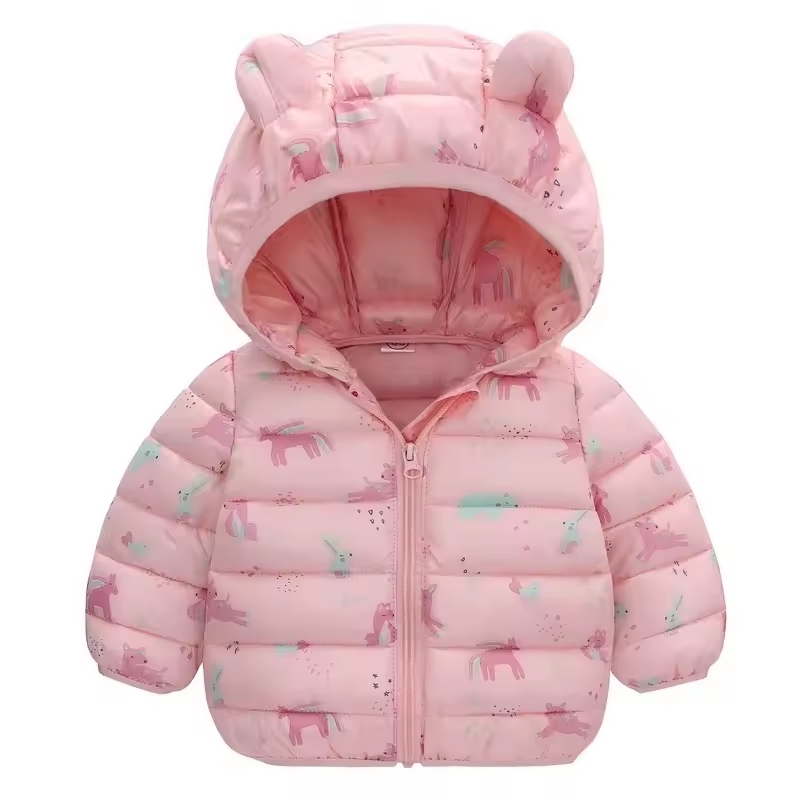 Children's waterproof rain jacket in a down style with cartoon design – Miro