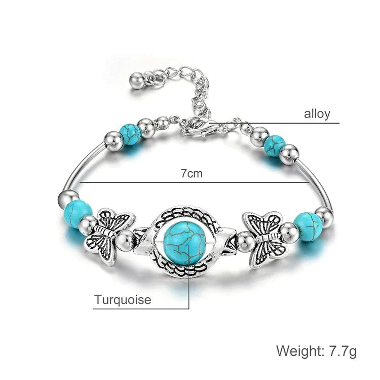 BUTTERFLY AND TURQUOISE BEAD BRACELET