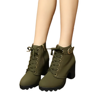 Ladies' lace-up ankle boots with heel and thick sole - Yeda