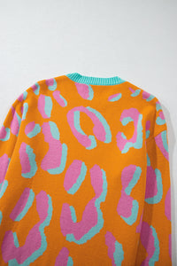 Ladies' Sweater With Colour Block Leopard Print And Round Neck - Liora