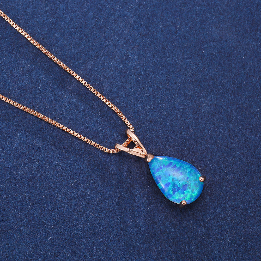 Minimalist Teardrop Opal Pendant Necklace - Selina