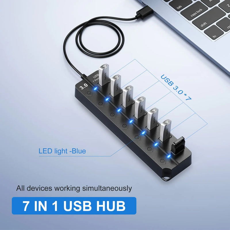 7-Port USB 3.0 High-Speed Hub with Power Switch & Long Cable (Buy 1, Take 1 FREE)-4-P all 3.0 30cm-State of Style