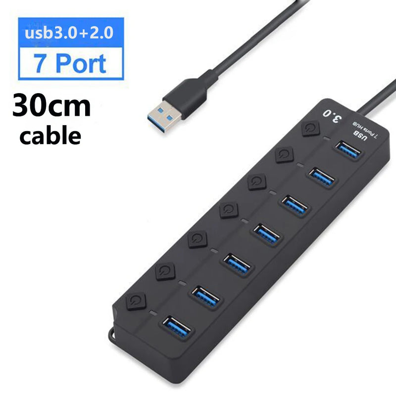 7-Port USB 3.0 High-Speed Hub with Power Switch & Long Cable (Buy 1, Take 1 FREE)-4-P all 3.0 30cm-State of Style