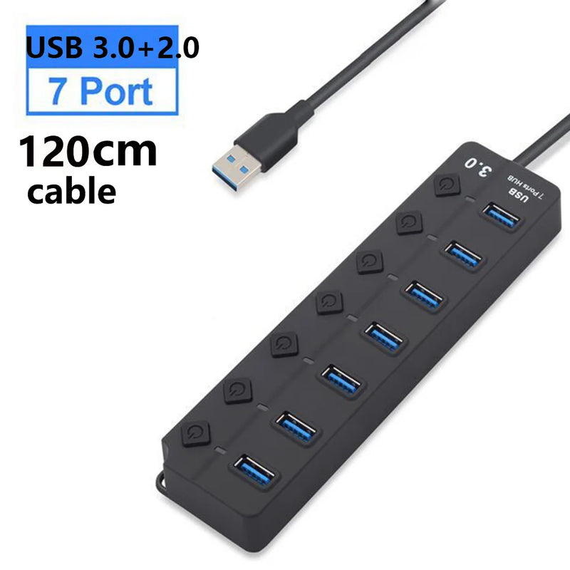 7-Port USB 3.0 High-Speed Hub with Power Switch & Long Cable (Buy 1, Take 1 FREE)-4-P all 3.0 30cm-State of Style
