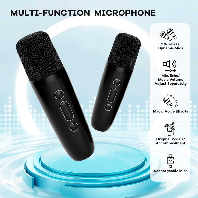 Portable Mini Karaoke Machine with Bluetooth Speaker & 2 Wireless Mics – Veylo