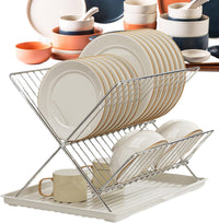 Folding Dish Drying Rack – 2-Tier Countertop Drainer with Detachable Tray – Kelvra
