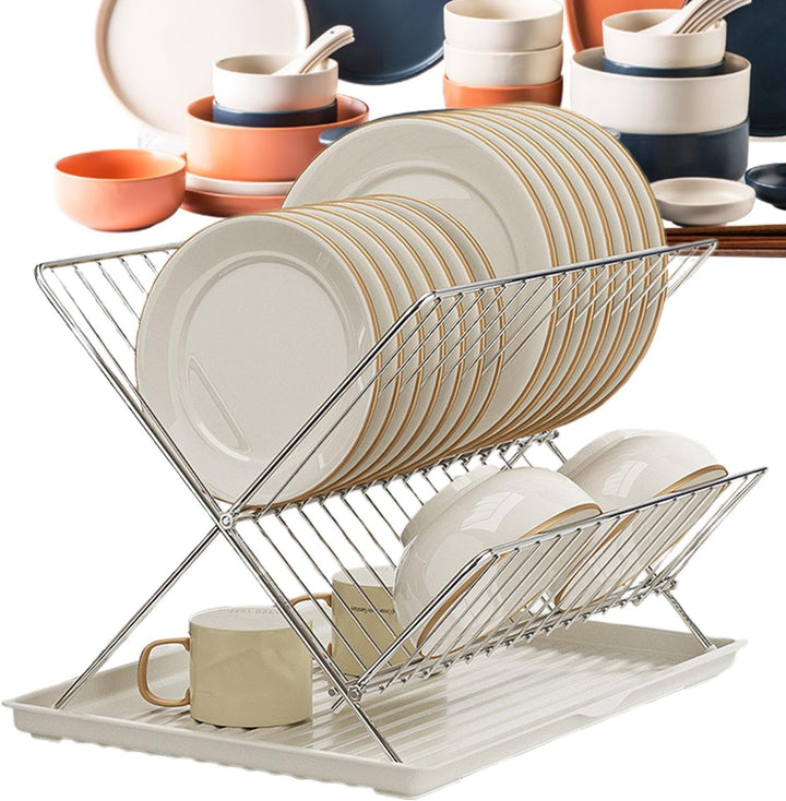 Folding Dish Drying Rack – 2-Tier Countertop Drainer with Detachable Tray – Kelvra