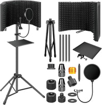 Triple-Layer Foldable Microphone Isolation Shield with Tripod Stand