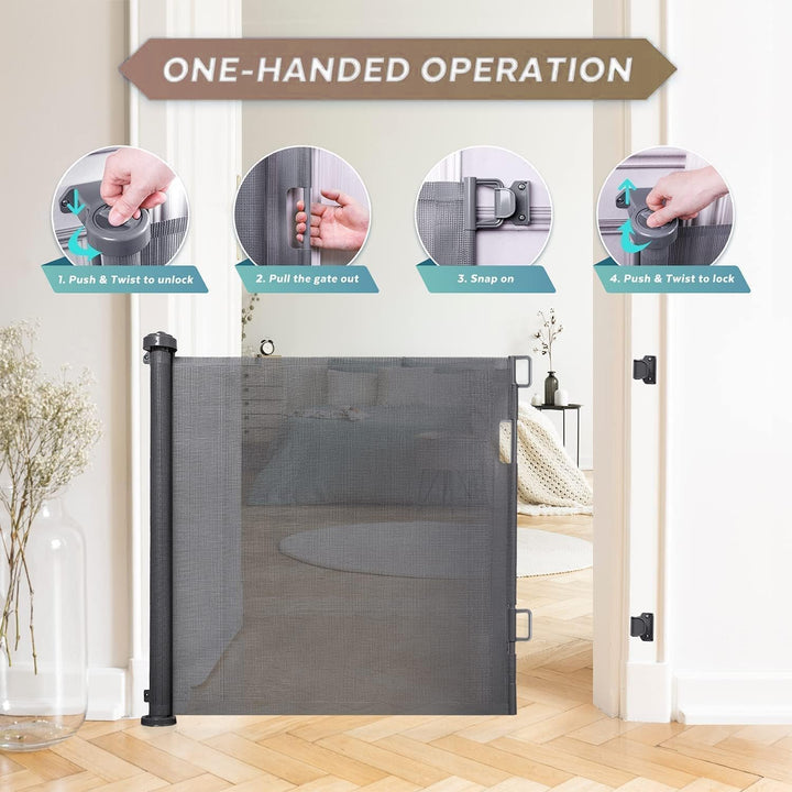 Retractable Mesh Baby Safety Gate with Auto-Close Lock – Kivora