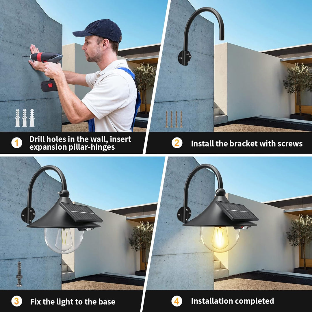 Solar Motion Barn Wall Lights with 3 Modes & Gooseneck Design (2 Pack) – Halden
