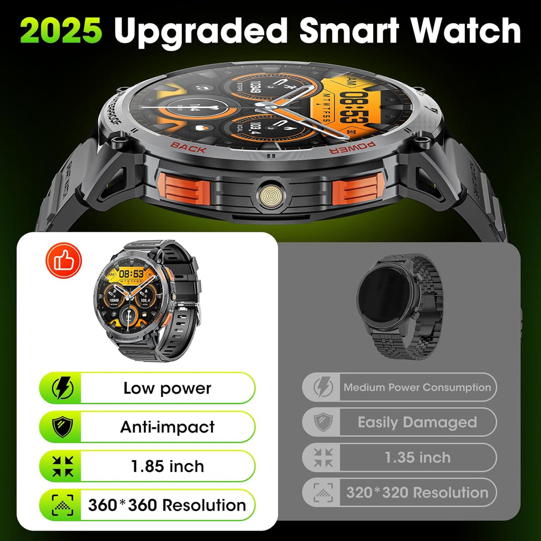 Military Smart Watch for Men with 1.85" HD Screen and Flashlight
