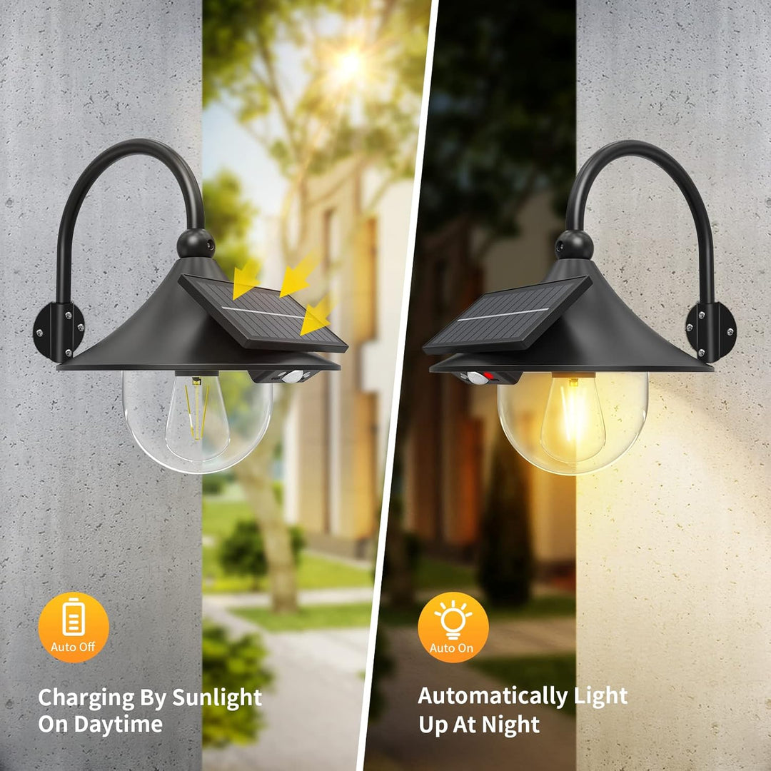 Solar Motion Barn Wall Lights with 3 Modes & Gooseneck Design (2 Pack) – Halden