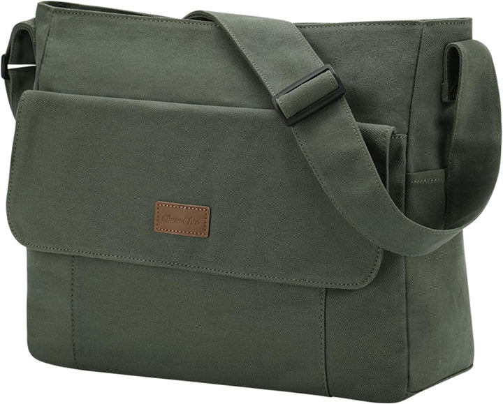 Canvas Laptop Messenger Bag with Multiple Pockets – Unisex Crossbody Tote