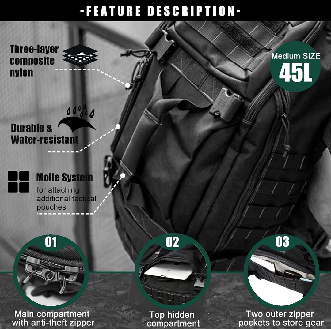 Waterproof Tactical Gym Duffel Backpack – 45L Multi-Use Travel & Sports Bag