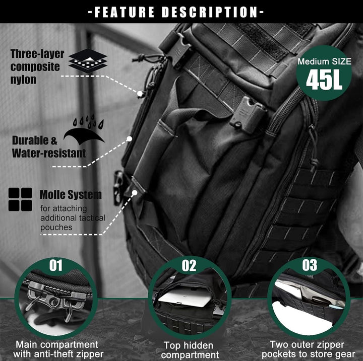 Waterproof Tactical Gym Duffel Backpack – 45L Multi-Use Travel & Sports Bag