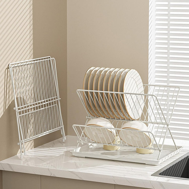 Folding Dish Drying Rack – 2-Tier Countertop Drainer with Detachable Tray – Kelvra
