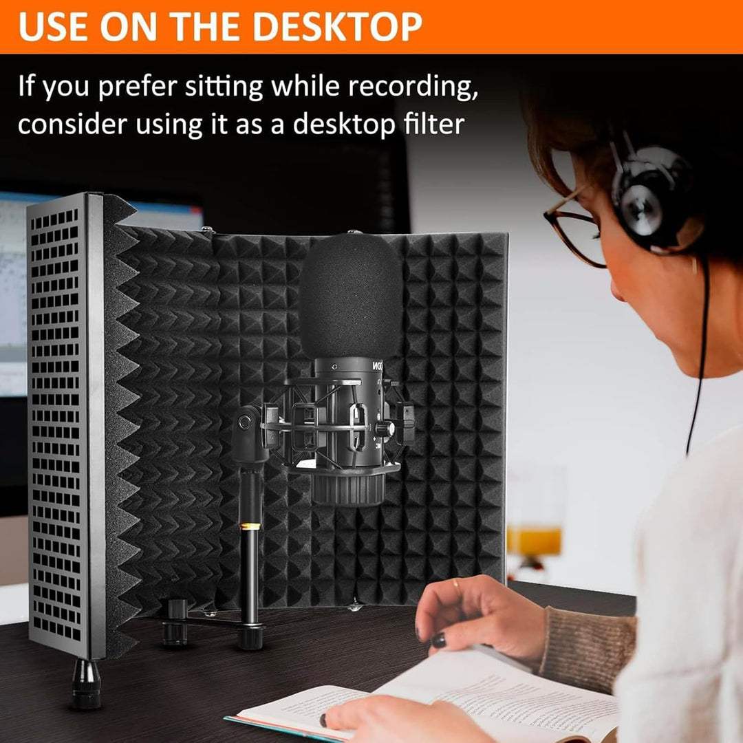 Triple-Layer Foldable Microphone Isolation Shield with Tripod Stand