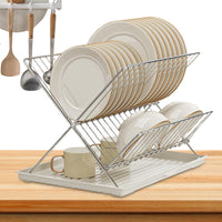 Folding Dish Drying Rack – 2-Tier Countertop Drainer with Detachable Tray – Kelvra
