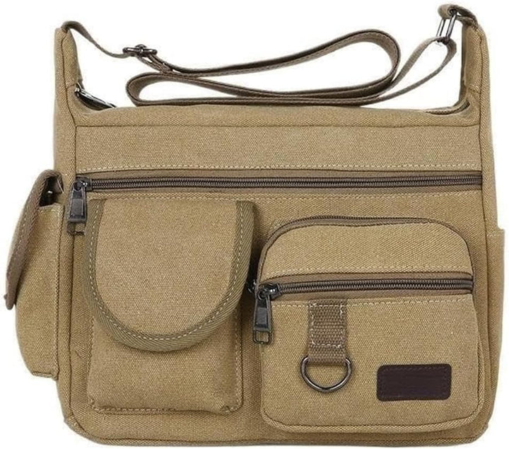 Canvas Crossbody Messenger with Water Bottle Holders – Unisex Laptop Bag