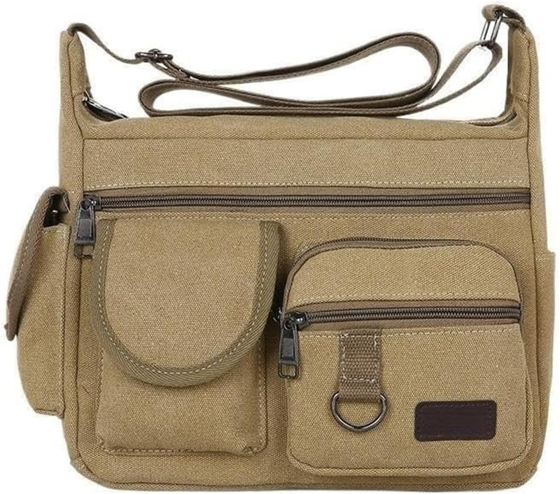 Canvas Crossbody Messenger with Water Bottle Holders – Unisex Laptop Bag