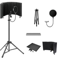 Triple-Layer Foldable Microphone Isolation Shield with Tripod Stand