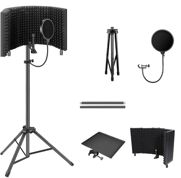 Triple-Layer Foldable Microphone Isolation Shield with Tripod Stand