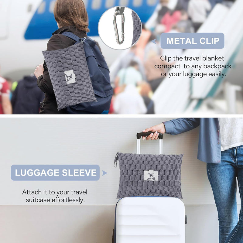 Packable Flannel Travel Blanket with Pillow Bag and Luggage Sleeve – Trevora