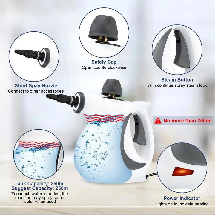 High-Pressure Handheld Steam Cleaner with 9-Piece Accessory Kit – Valtira
