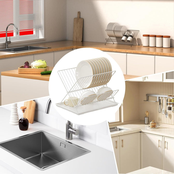 Folding Dish Drying Rack – 2-Tier Countertop Drainer with Detachable Tray – Kelvra