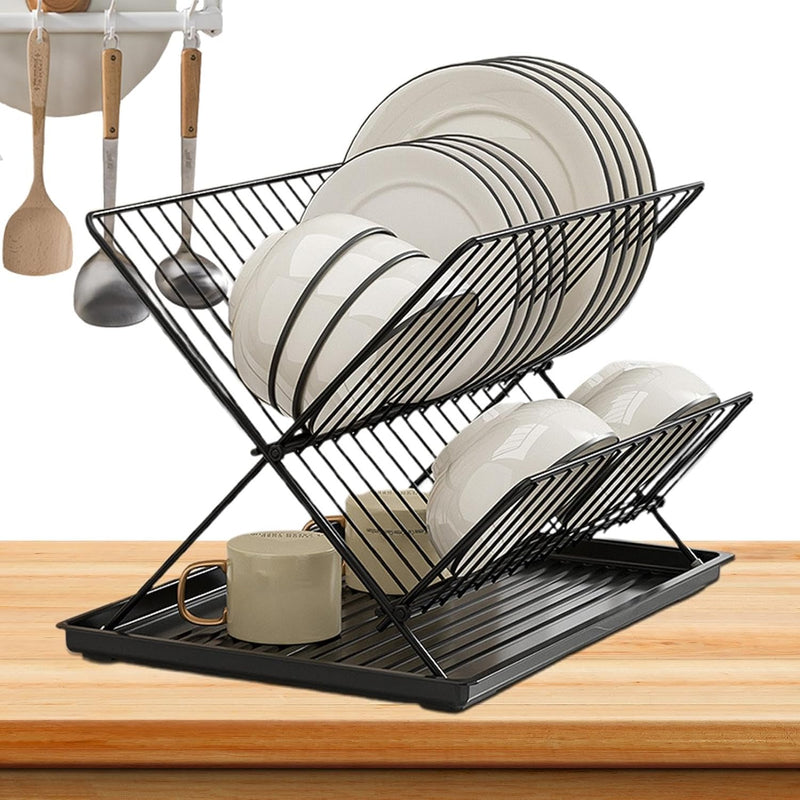 Folding Dish Drying Rack – 2-Tier Countertop Drainer with Detachable Tray – Kelvra