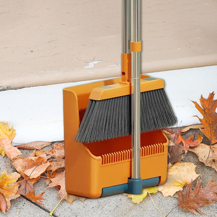 Large Broom and Dustpan Set – Long Handle with 180° Rotating Broom Head – Clavira