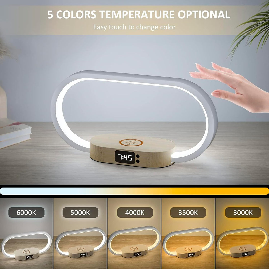 Wireless Charging Bedside Table Lamp with Clock – Lumora