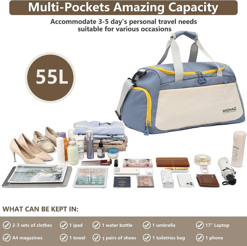 Waterproof Travel Duffel with Shoe Compartment & Wet Pocket – Unisex Gym Bag