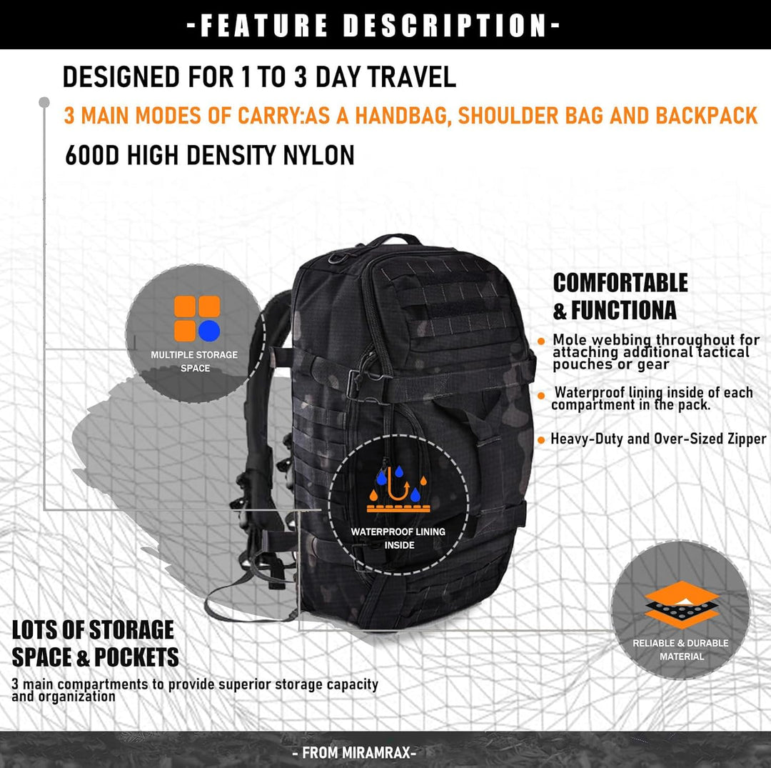 Waterproof Tactical Gym Duffel Backpack – 45L Multi-Use Travel & Sports Bag