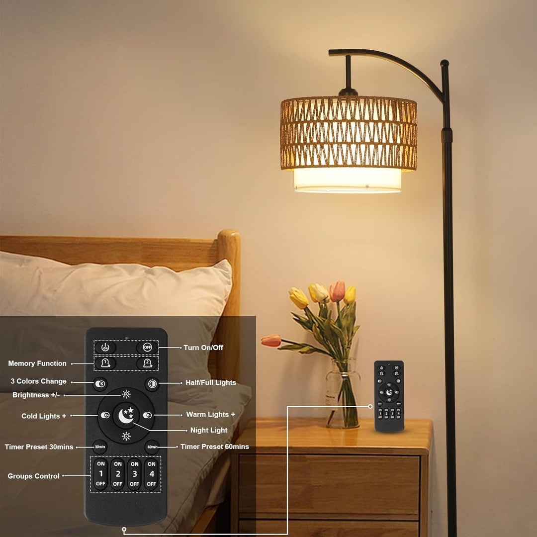 Arc Floor Lamp with Remote Control & Dual Shades – Norvella