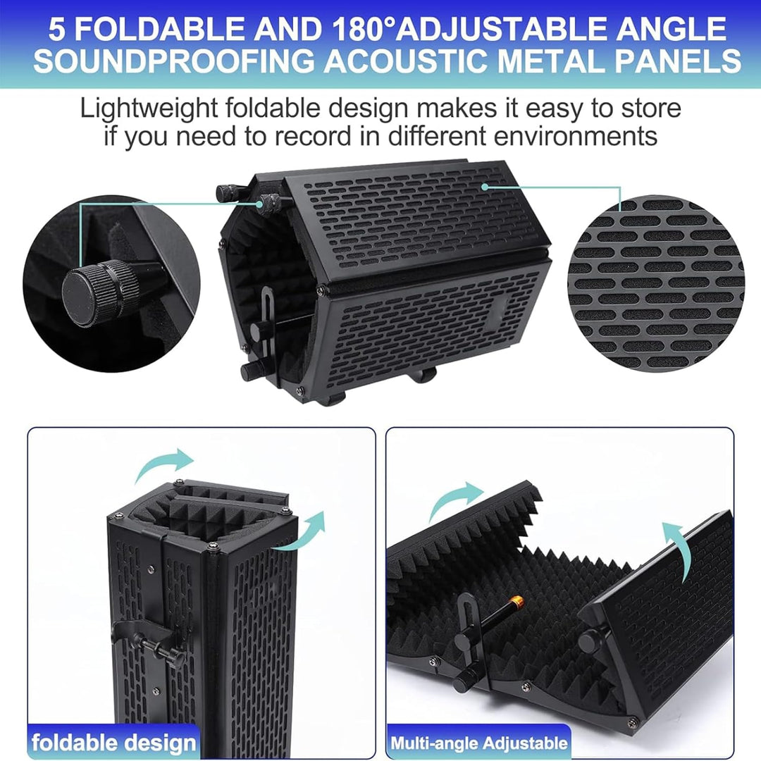 Triple-Layer Foldable Microphone Isolation Shield with Tripod Stand