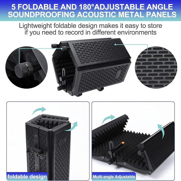 Triple-Layer Foldable Microphone Isolation Shield with Tripod Stand