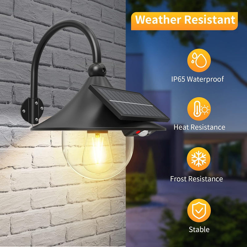 Solar Motion Barn Wall Lights with 3 Modes & Gooseneck Design (2 Pack) – Halden