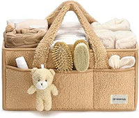 Baby Nappy Caddy Organizer – Plush Sherpa Storage Basket with Compartments – Elvoria