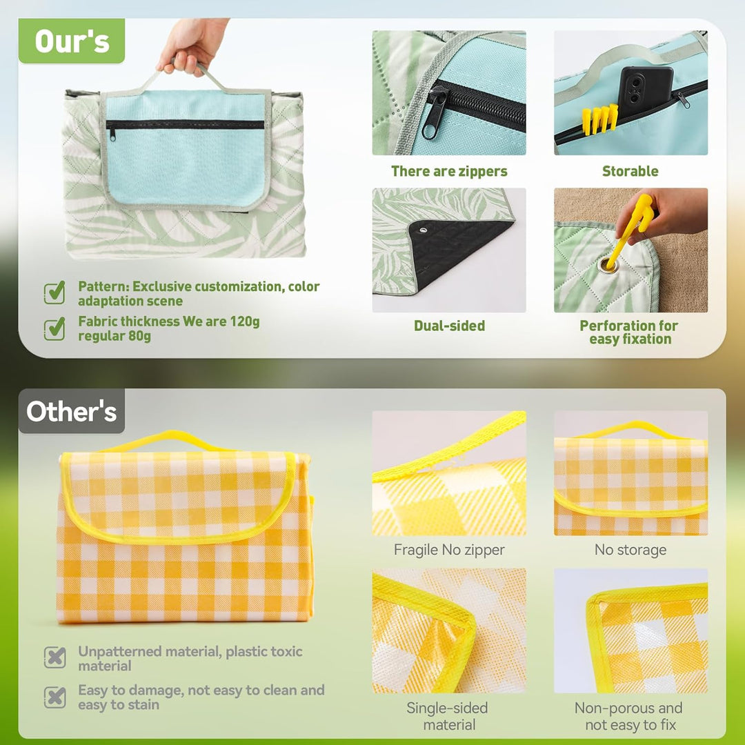 Extra Large Waterproof Picnic Blanket 200 × 200 cm with 3 Layers – MeadowRest