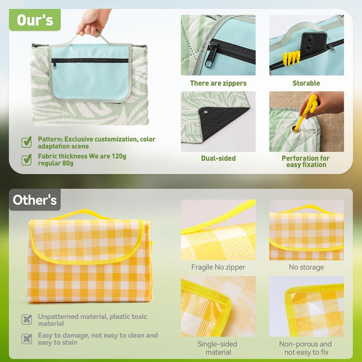 Extra Large Waterproof Picnic Blanket 200 × 200 cm with 3 Layers – MeadowRest