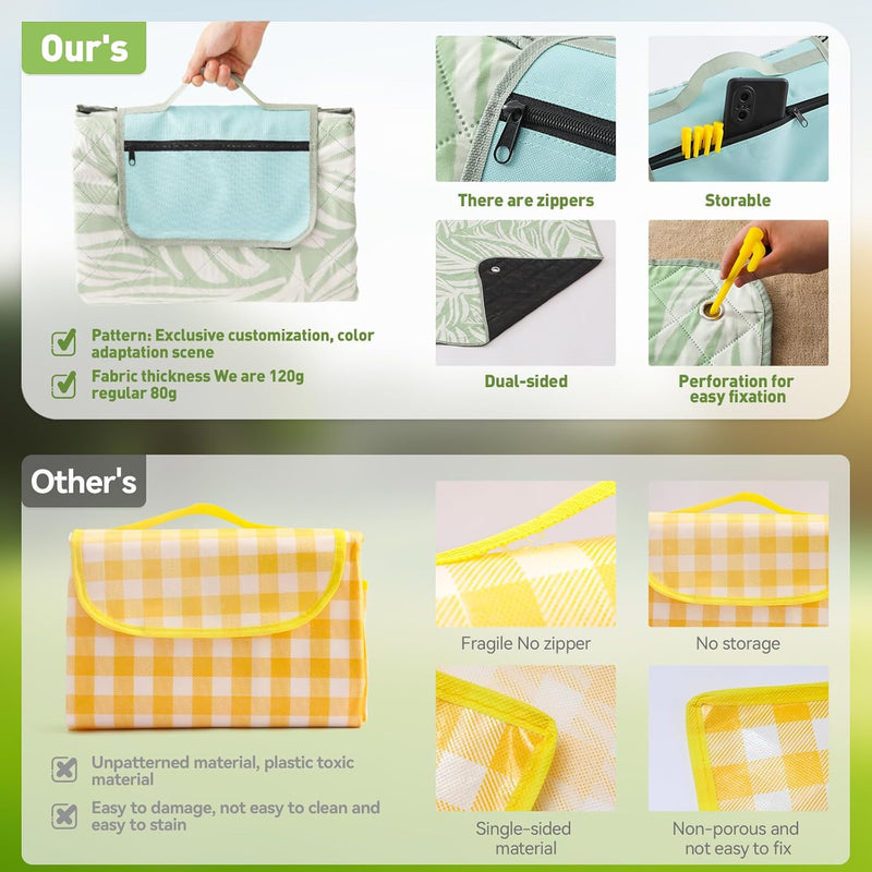 Extra Large Waterproof Picnic Blanket 200 × 200 cm with 3 Layers – MeadowRest