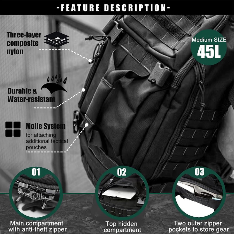 Waterproof Tactical Gym Duffel Backpack – 45L Multi-Use Travel & Sports Bag