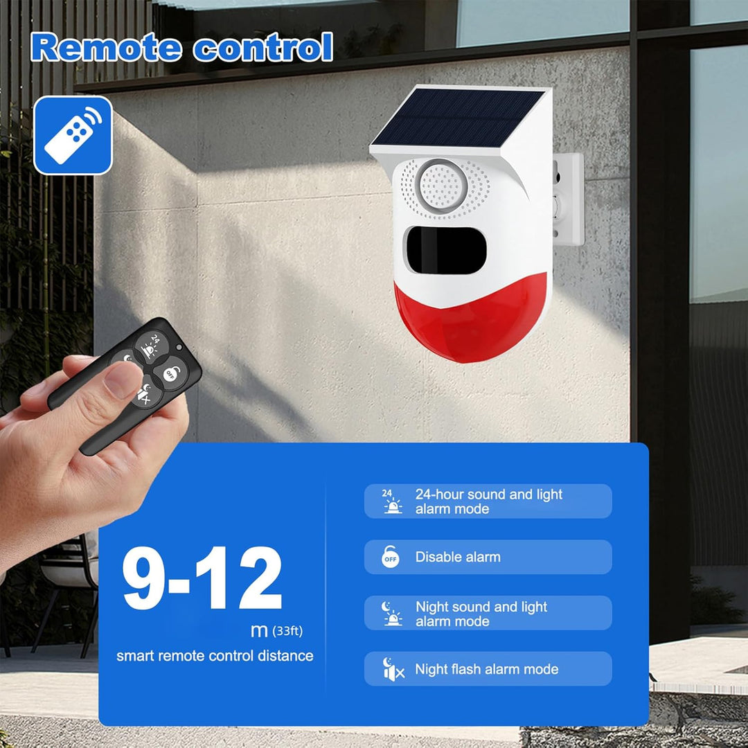 Solar Motion Sensor Alarm with 120dB Siren and LED Strobe – Feronix